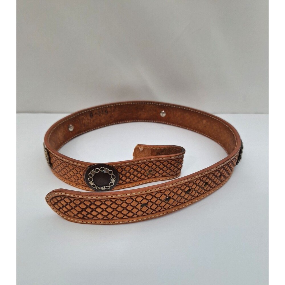 Vintage Double J Saddlery Belt Sz 34 Brown Leather Concho 90's Western No Buckle